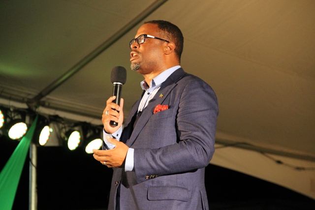 Deputy Premier of Nevis and Minister of Culture Hon. Mark Brantley officially launching Culturama 42 at the Charlestown Waterfront on June 17, 2016